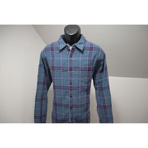 Carbon2Cobalt Plaid Flannel Shirt Mens L Teal Purple Excellent Double Cloth